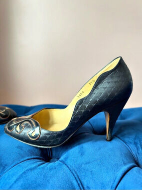 Vintage Renata Haute Couture leather dark navy Gold Heels EU 37½